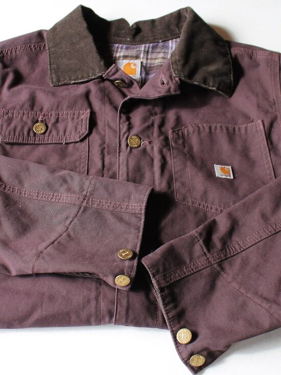 Carhartt Jackets & Blazers - Carhartt Women Plaid Lined Canvas Work Jacket Corduroy Collar Purple Medium